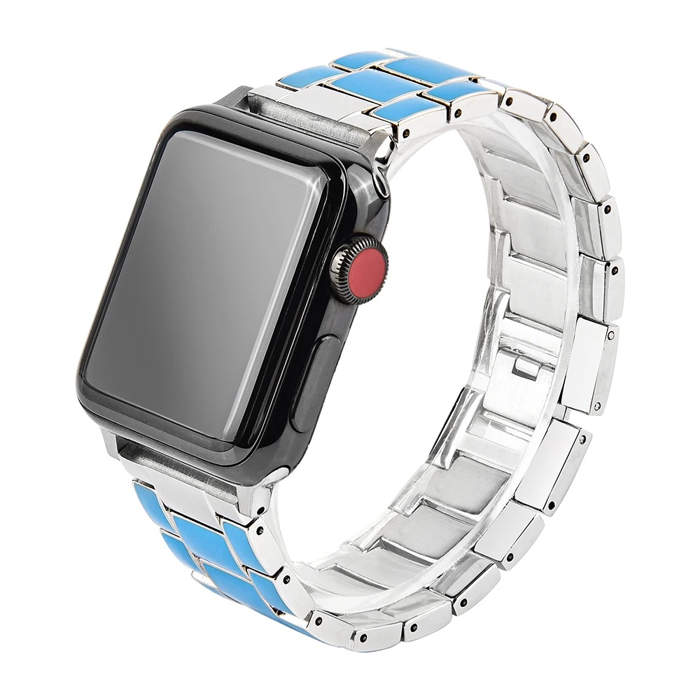 

Metal Bands for Apple Watch Band 44mm 42mm 38mm 40mm Red Stainless Bracelet Resin Ornaments for iwatch Series 5/4/3/2 Women Men