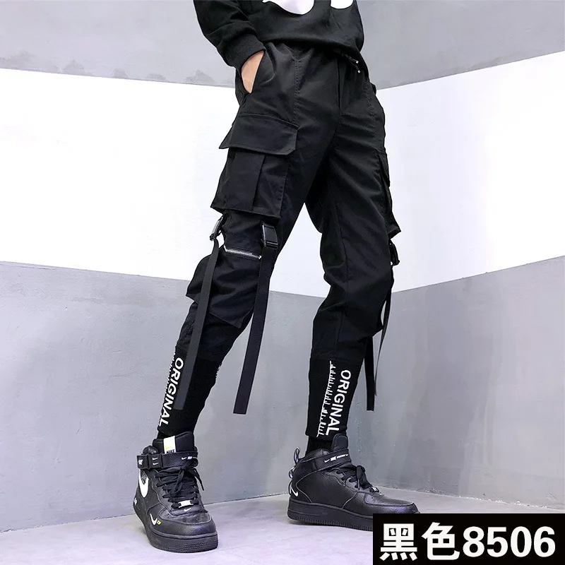 

2021 New Men's Cargo Pants Hip-Hop Multi-Pocket Jogger Black Streetwear Ribbons Fashion Sweatpants Men's Harem Casual Pants