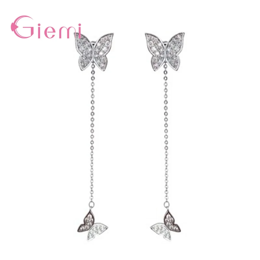 Женские серьги бабочки из стерлингового серебра 925 пробы вечерние висячие с