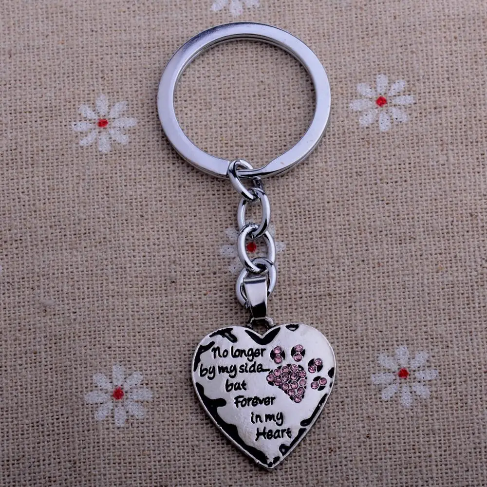 

12PC No Longer By My Side But Forever In My Heart Keyring Pet Lover Pendant Keychain Dog Paw Print Tag Stamped Gifts Jewelry Hot