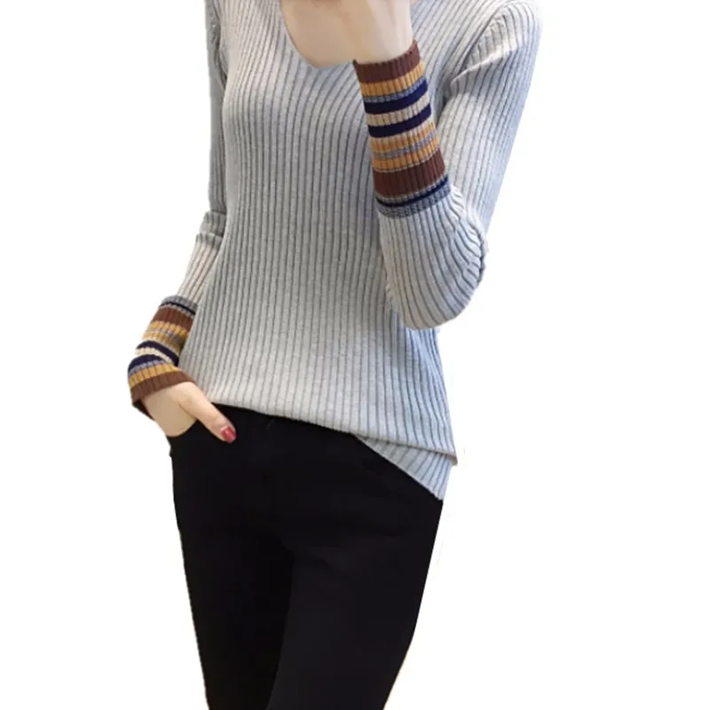 

Женский трикотажный свитер с V-образным вырезом и длинным рукавом