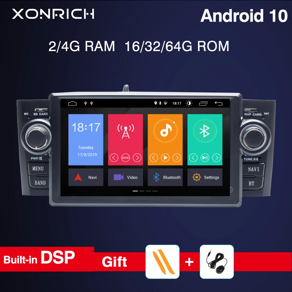 Авторадио 4G 64G DSP 1Din Android 10 автомобильный dvd плеер для Fiat Grande Punto Linea 2007 2012 gps
