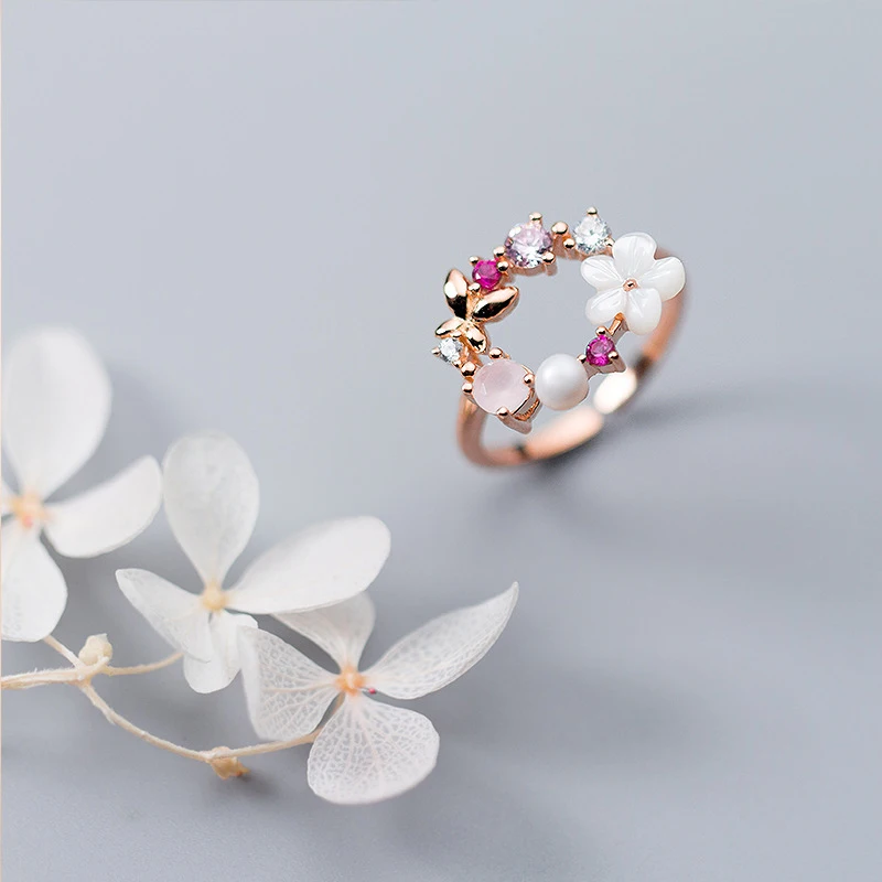 Регулируемые кольца Colusiwei на палец с бабочкой и цветком для женщин модное