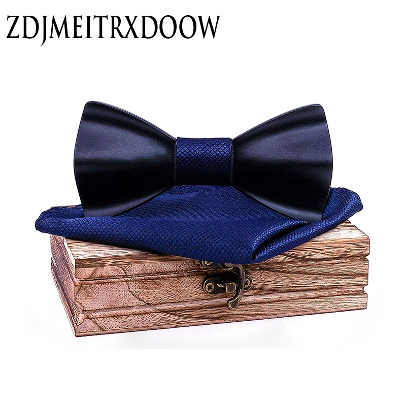 Мужской 3D коричневый черный деревянный бабочка Карманный платок Набор