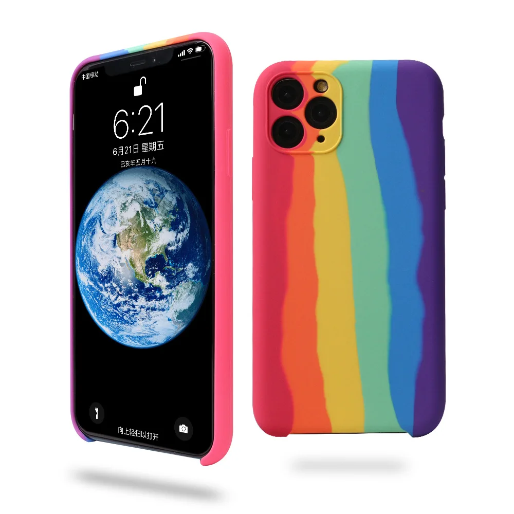 Оригинальный жидкий Радужный силиконовый чехол для Apple iPhone 11 Pro Max SE 2 XR Xs 7 8 Plus