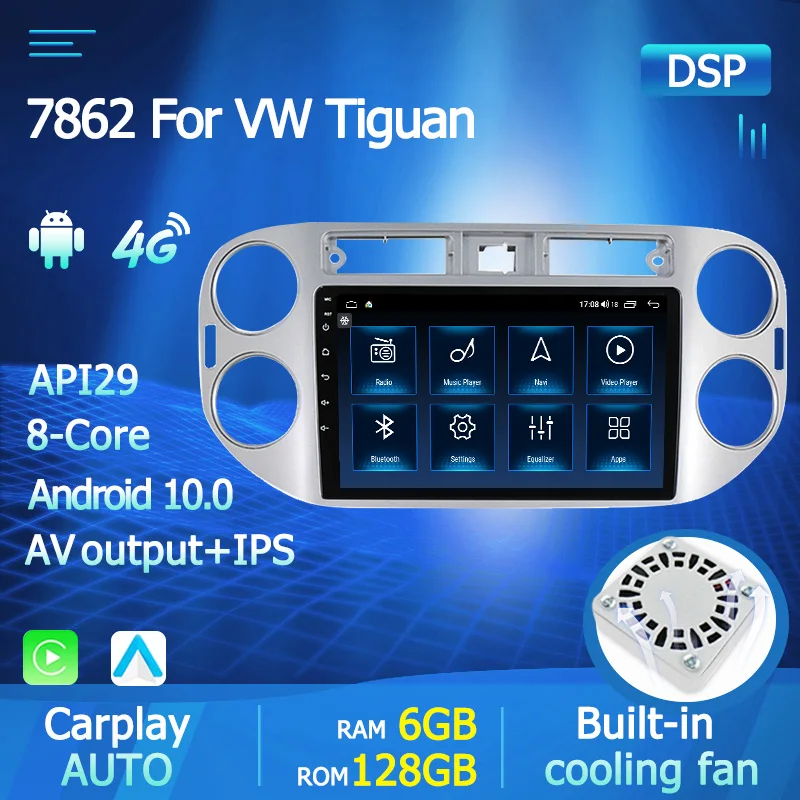 7862 Carplay 6 ГБ + 128 Гб для Volkswagen Tiguan 1 NF 2006 - 2017 Автомобиль Радио Мультимедийный