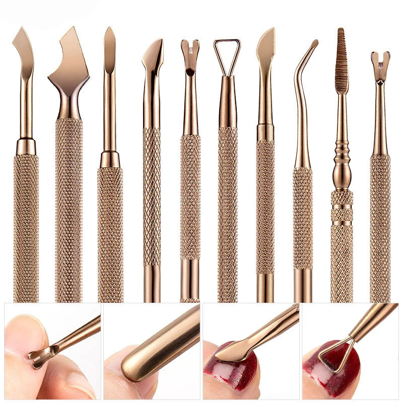 

13 Styles Retro Bronze Nail Cuticle Pusher Cleaning Dead Skin Cut Gel Polish Remover Stainless Steel Manicure Pedicure Care Tool
