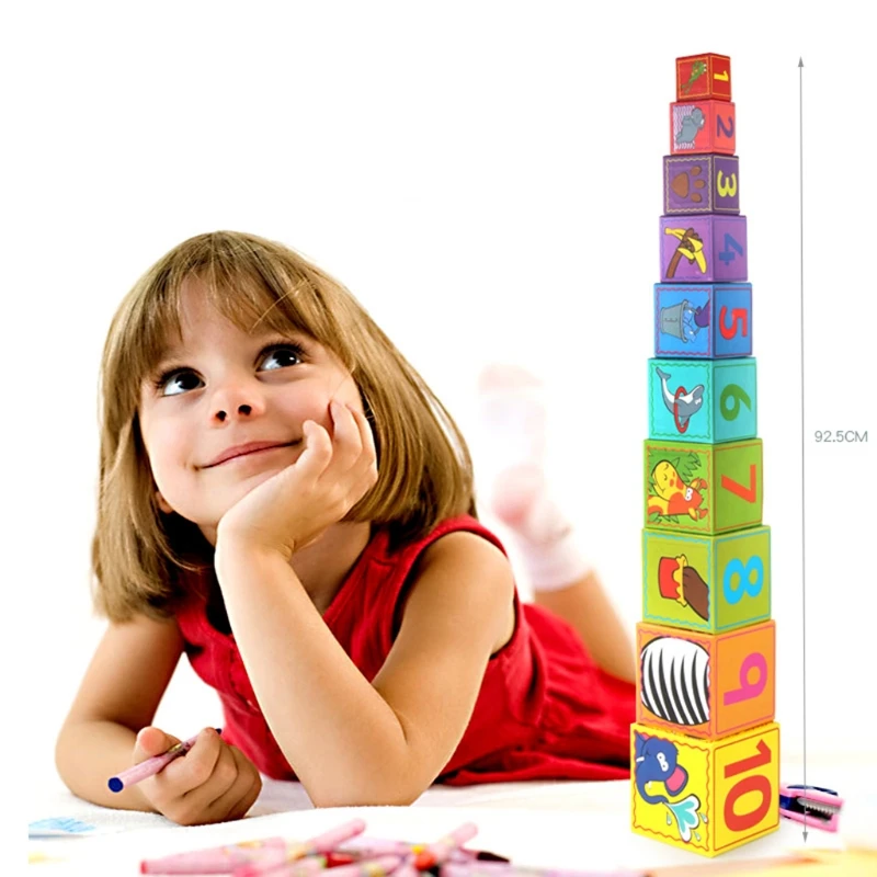 

New Square 10 Layer Paper Box Stacking Animal Number Recognition Early Educational Toys Parent-child Teaching for Kids Children
