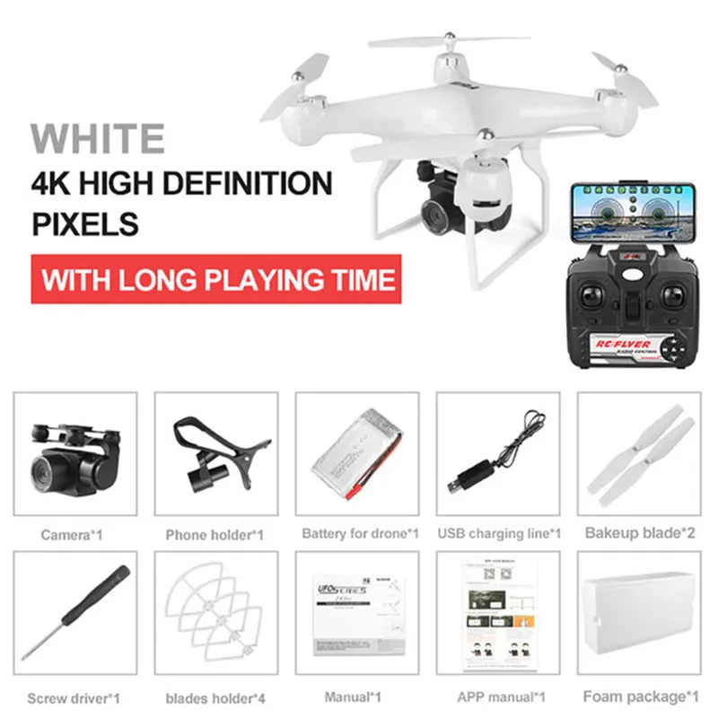 Дрон F68 4k Радиоуправляемый квадрокоптер Дрон с HD 1080P Wifi камера видео очень стабильный Радиоуправляемый вертолет радиоуправляемая игрушка вертолет - Цвет: 4K White