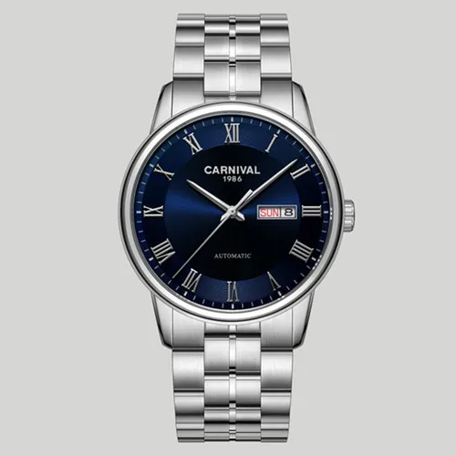 Silver blue C8064 Швейцарские карнавальные механические часы, мужские роскошные брендовые автоматические часы MIYOTA, сапфировые водонепроницаемые часы, полностью стальные часы relogio - Цвет: Silver blue C8064