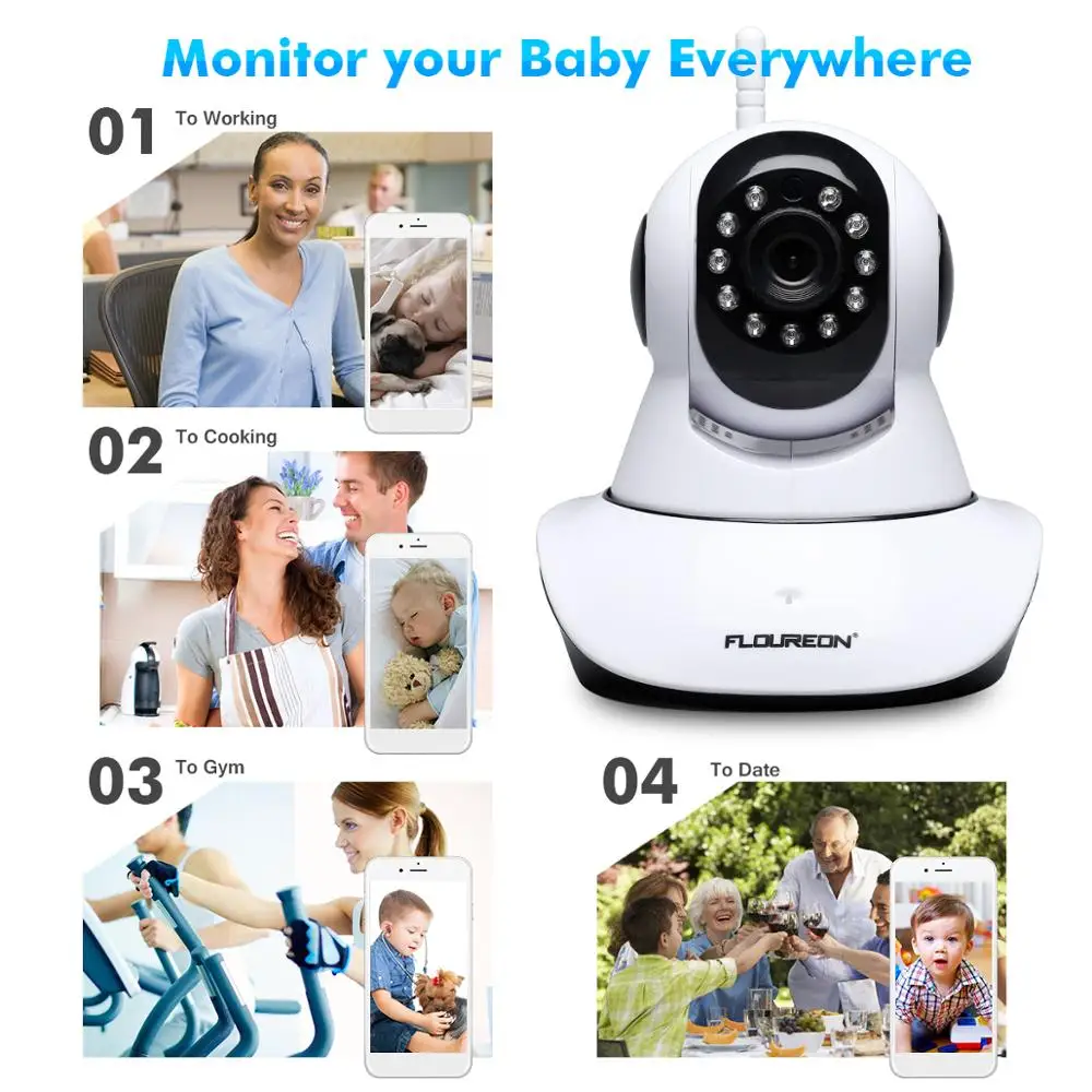 Floureon новая 720P беспроводная WiFi камера видеонаблюдения IP Двусторонняя аудио H.264
