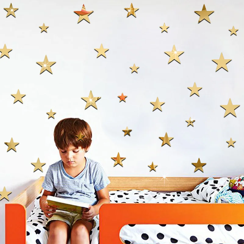 

20pcs Mini 3D Star Mirror Wall Stickers Gold Silver Acrylic Stickers Kids Room Decorative Living Room Wall Art Acrylic Mural