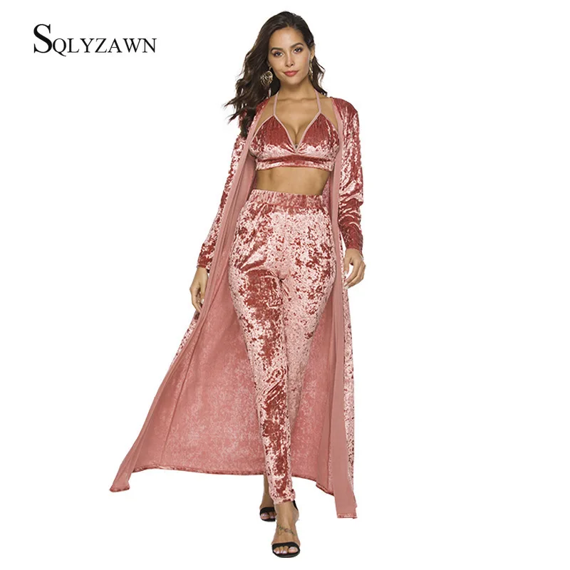 Сексуальный Бархатный комплект из 3 предметов винтажный велюровый длинный