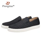 Мужские кроссовки Piergitar Houndstooth, тисненые, из бархата, увеличивающие рост белые подошвы, мужская повседневная обувь ручной работы, дышащая стелька