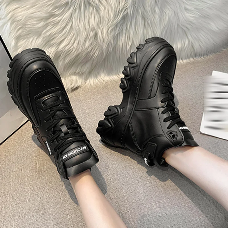 

2021 Spring And Autumn New Thick-soled High-top Trendy Shoes Women's Wild Platform Shoes White Pure Leather Casual Shoes