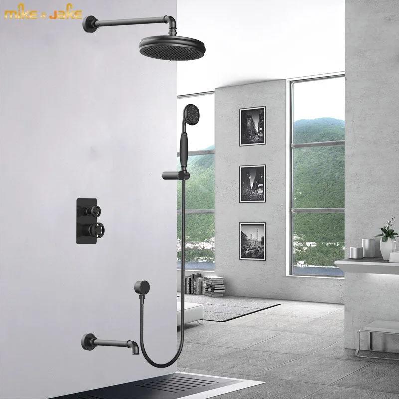Скрытый настенный смеситель для душа черная душевая лейка с дождевой насадкой
