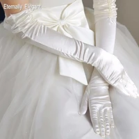 white ivory bridal gloves long length elbow length finger wedding gloves