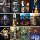 Алмазная 5D картина RUOPOTY сделай сам, полноразмерная вышивка с изображением кошки, отражающая мозаика, хобби, домашний декор