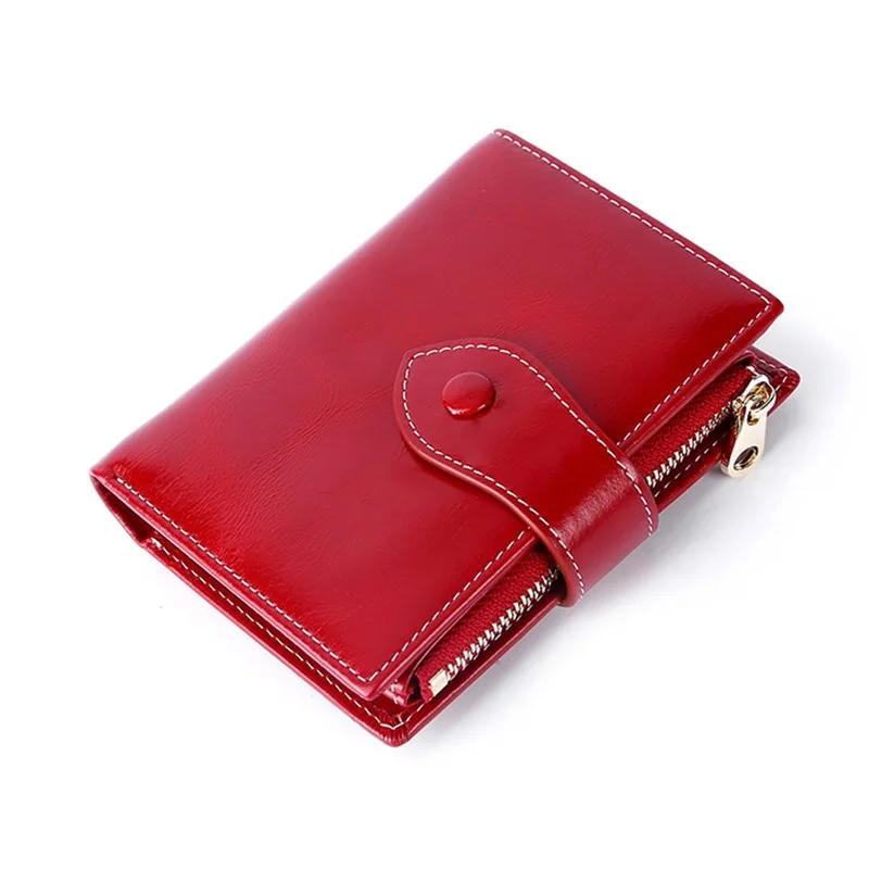 Модный кошелек женский красный маленький короткий из натуральной кожи на молнии
