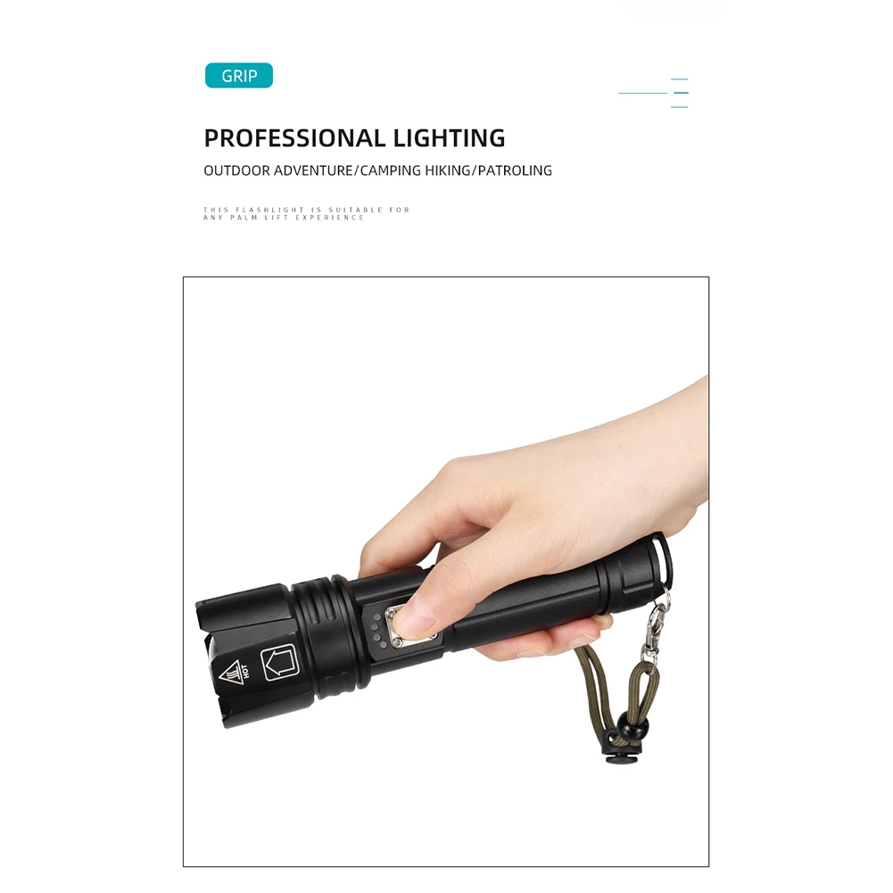 

XHP90 Brightest 90000 Lumens Tactical 5Modes Zoom Flashlight LED Hunt Torch Mini Flashlight Adjustable Flashlight