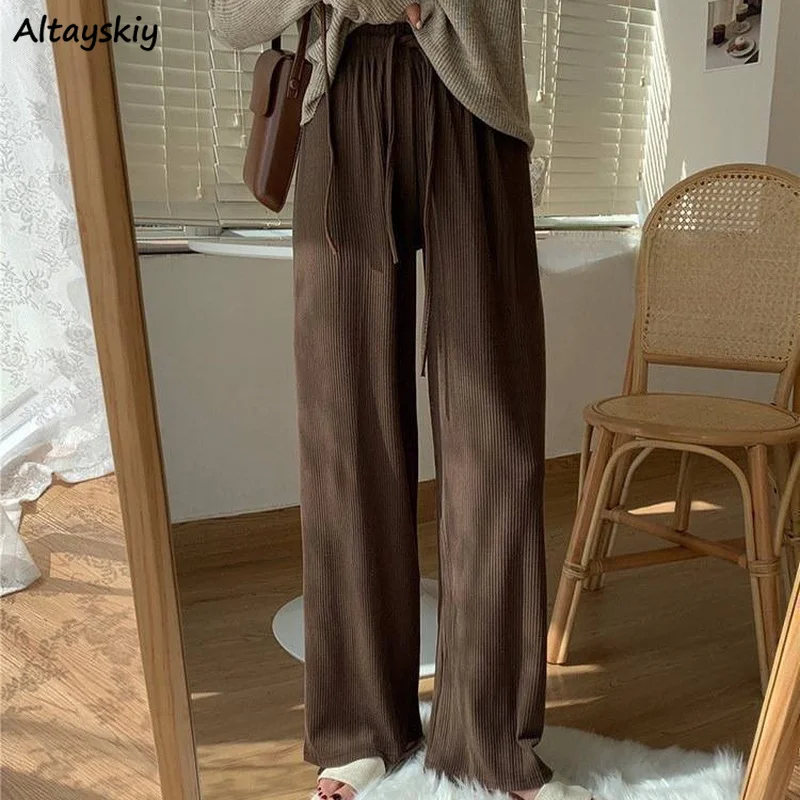 

Straight Pants Women Korean Retro Leisure All-match Corduroy High Waist Trousers Females Streetwear New Simple Autumn Ulzzang