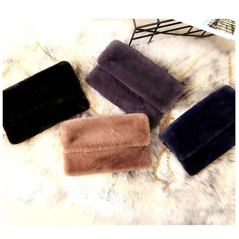 

Маленькие Дизайнерские Сумочки в стиле ретро из искусственного меха кролика Рекс, высококачественные Мягкие плюшевые новые зимние кошельк...