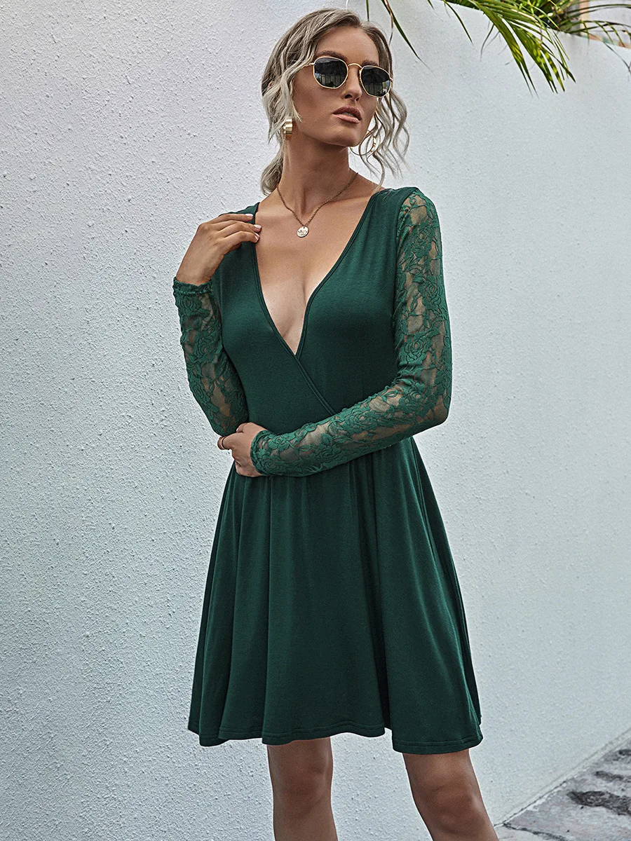 

Dress Spring Summer 2020 Women Women Office Lady Dress Women Vintage Lace Straight Dress Elegant Long Sleeve Mini Sexy Dresses