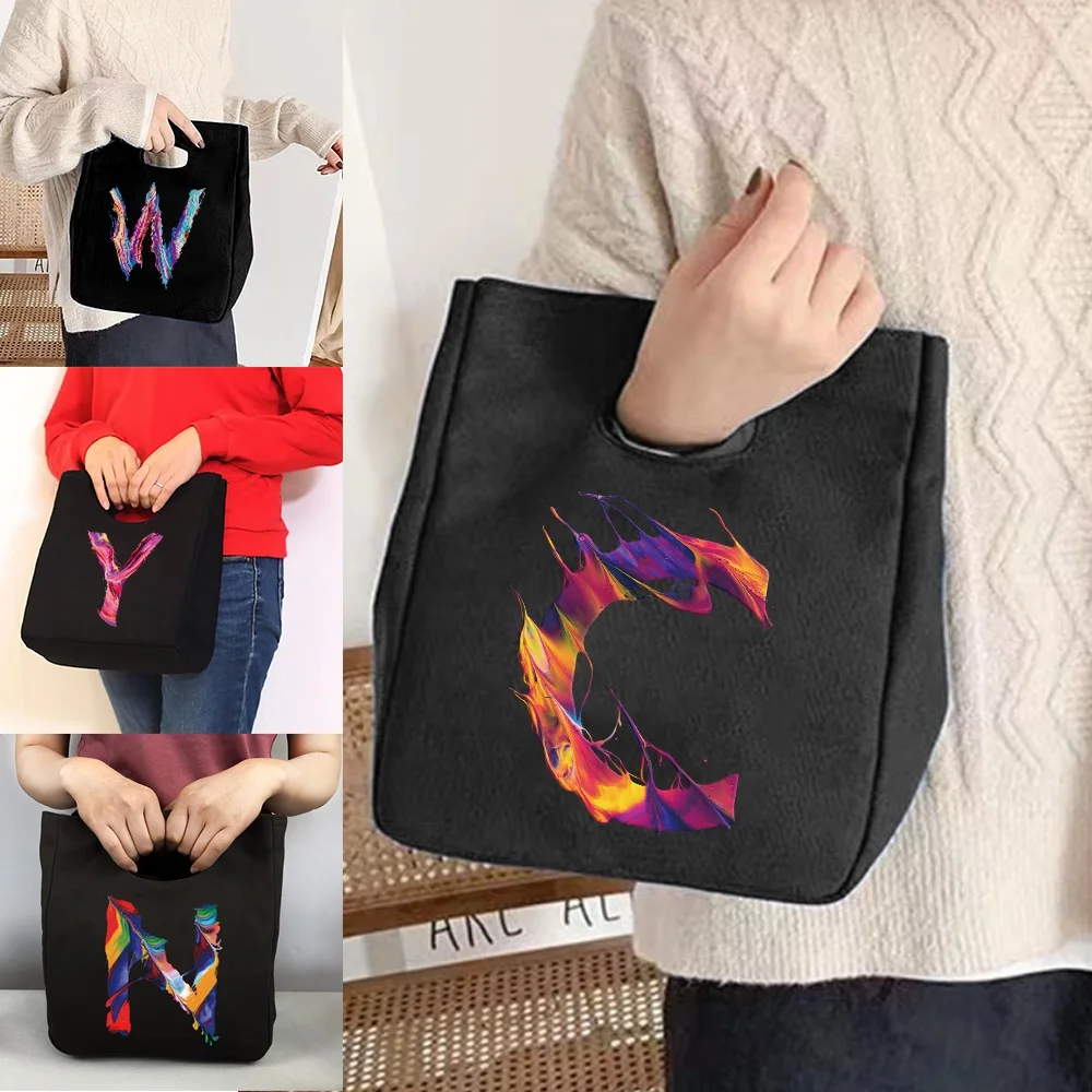 

Women Bag Tote Canvas Thermal Lunch Bag,2022 New Paint Print Portable Eco Shopper Storage Bags,folding Storage Travel Bag