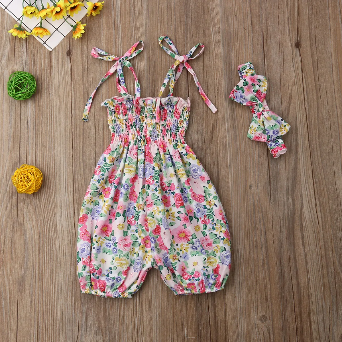 

Cute Newborn Baby Girl 0-18M Floral Romper Sleeveless Print Floral Jumpsuit 2PCS Outfits Sunsuit