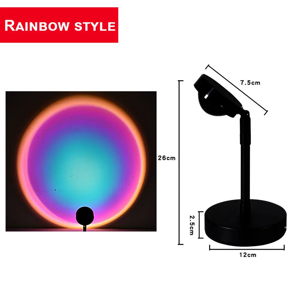 

Led Light Rainbow Sunset Projection 180 Degree Rotation Rainbow Projection Fill Lamp For Home Party Living Room Bedroom Lamps