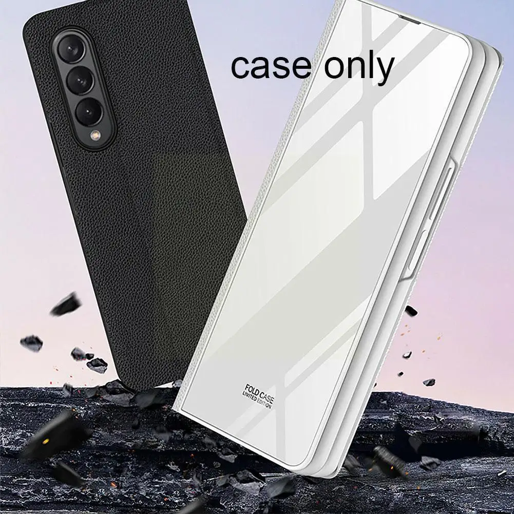 

Leather Magnetic Flip Case For Samsung Galaxy Z Fold Tempered 5G Anti-knock Back Glass Hard Patterned Cover 3 Case M4X1