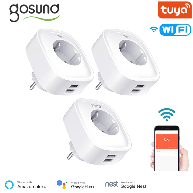 

Gosund 16A WiFi Smart Plug Socket EU Standard Plug With 2 USB Via Tuya APP Remote Control Working With Alexa Google Assistant