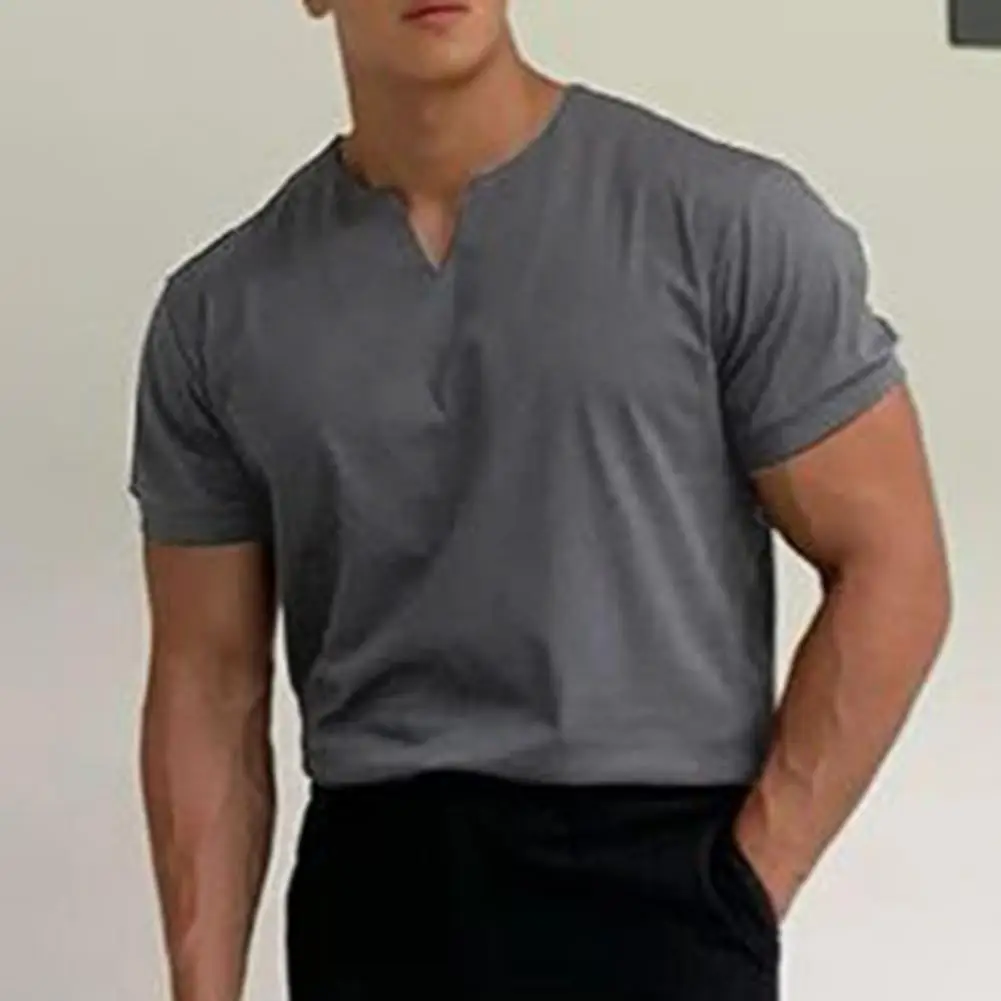 

Мужские шорты с V-образным вырезом, дышащие спортивные топы из смески хлопка для спортзала, однотонные мужские футболки с коротким рукавом, ...