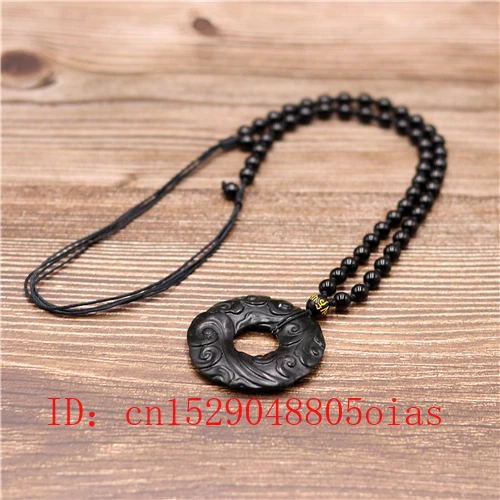

Chinese Natural Black Green Jade Rune Pendant Beads Necklace Charm Jewelry Double-sided Hollow Carved Amulet Gifts for Her Men
