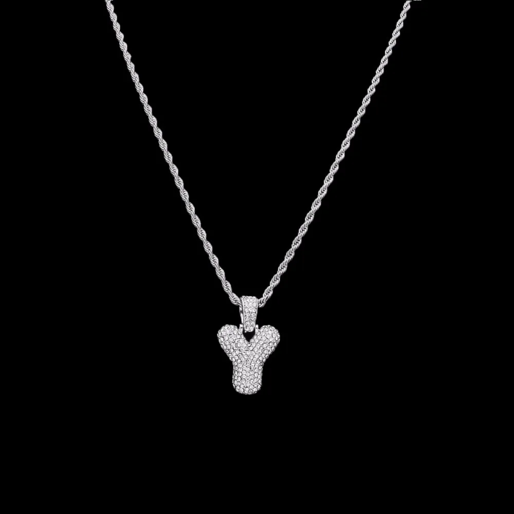 Сплав Bling Bubble Intial Let Iced Out горный хрусталь A-Z начальный кулон золотистый Серебристый с розой Подвеска золотого цвета кулон ожерелье