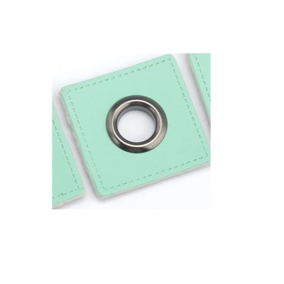 Mint black eyelets 30 шт./лот 27 мм квадратный белый/розовый/Мятный ПУ кожа пришить значки патч этикетки+ Внутренний 8 мм Металлические латунные люверсы втулки - Цвет: Mint black eyelets