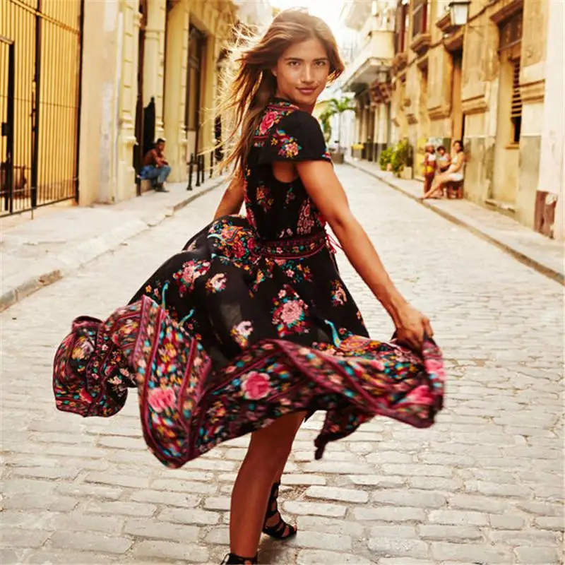 Новое Женское летнее шифоновое платье с v-образным вырезом в винтажном стиле бохо