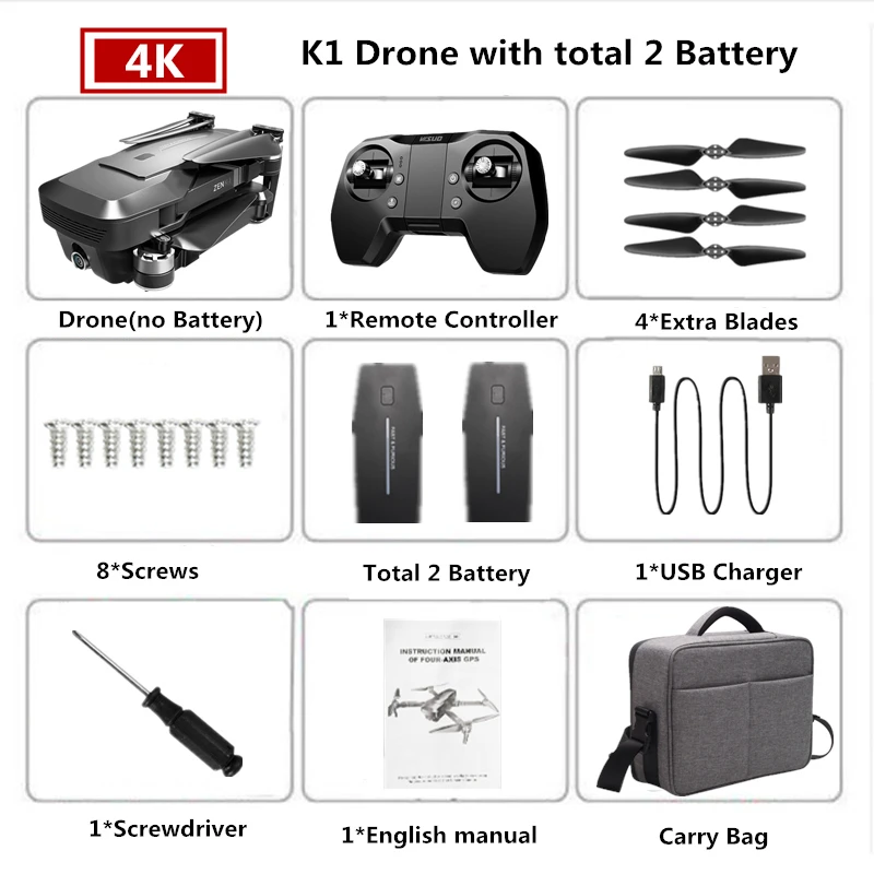 Carry Bag 2B Visuo ZEN K1 Радиоуправляемый Дрон GPS с 4K HD Двойная камера управление жестами Квадрокоптер с 5G Wifi камера полета 28 минут Дрон VS F11 B4W - Цвет: Carry Bag 2B