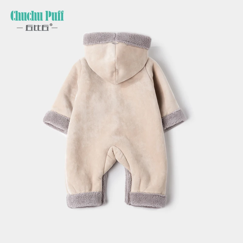 Детский зимний замшевый фланелевый комбинезон с длинными рукавами для малышей