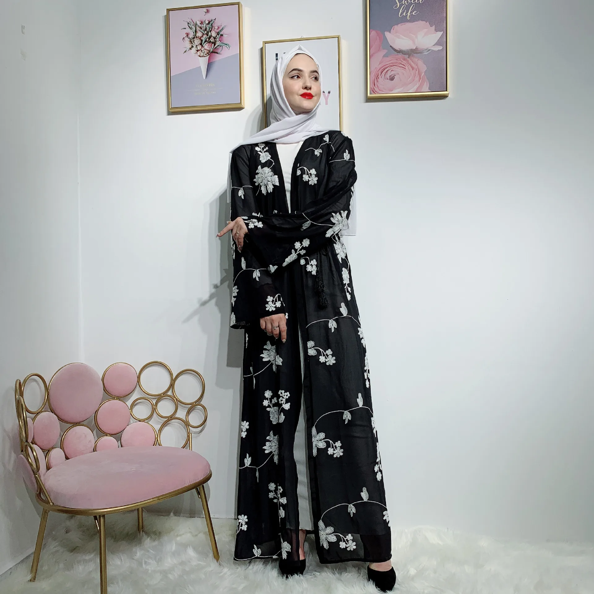 Женское длинное платье-кимоно Abaya элегантное принт в мусульманском стиле платье