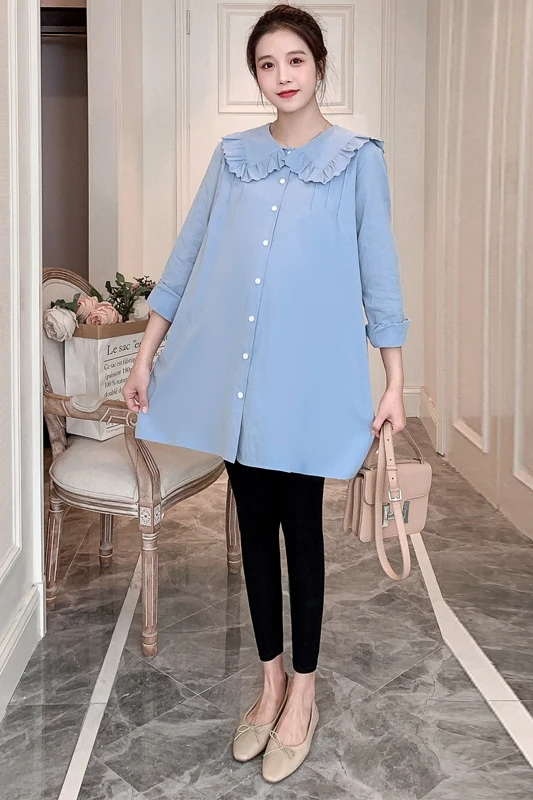 

A0913# 2021 Spring Long Sleeve Cotton Maternity Blouses Sweet Korean Lovely Shirt Clothes for Pregnant Women Pregnancy Tops
