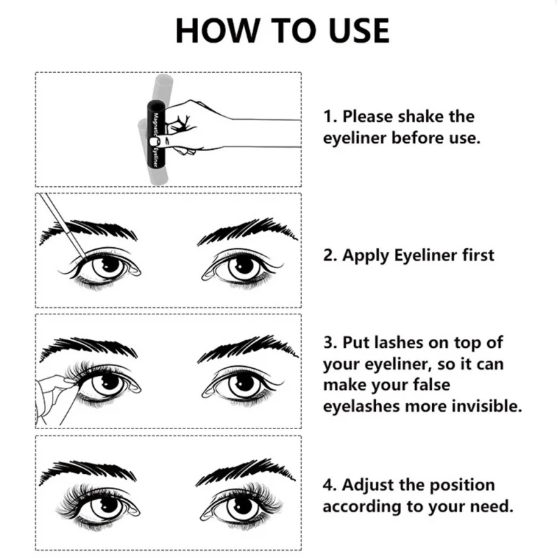 

Eye Lashes Magnetic Eyelashes and Eyeliner Set False Eyelashes Magnet Extension Liquid Eyeliner & Tweezer Set 5/10 Pair