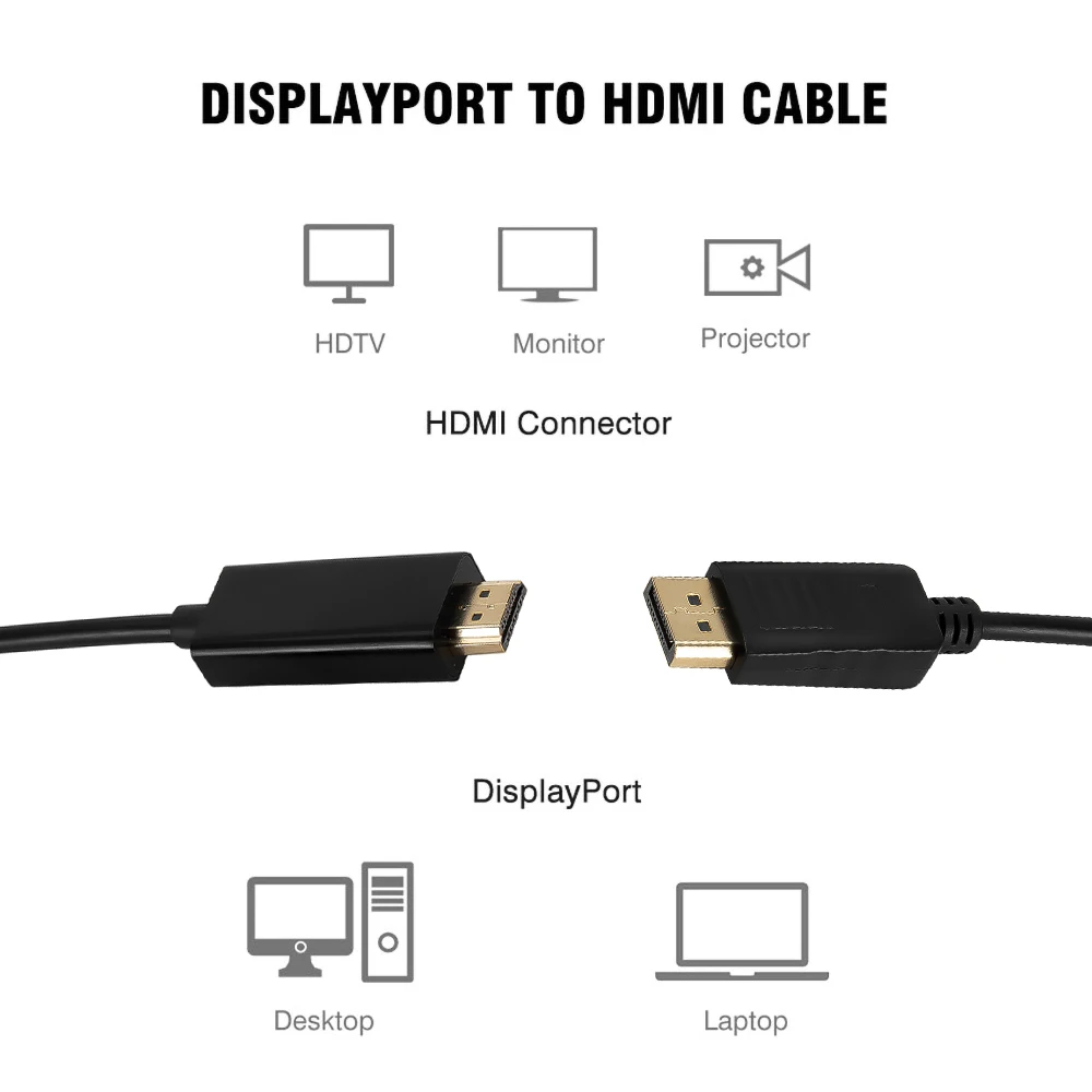 Kebidu 1080P 1 8 M / 3M порт дисплея Порт DP штекер-штекер M/M Кабель-адаптер к HDMI-совместим с