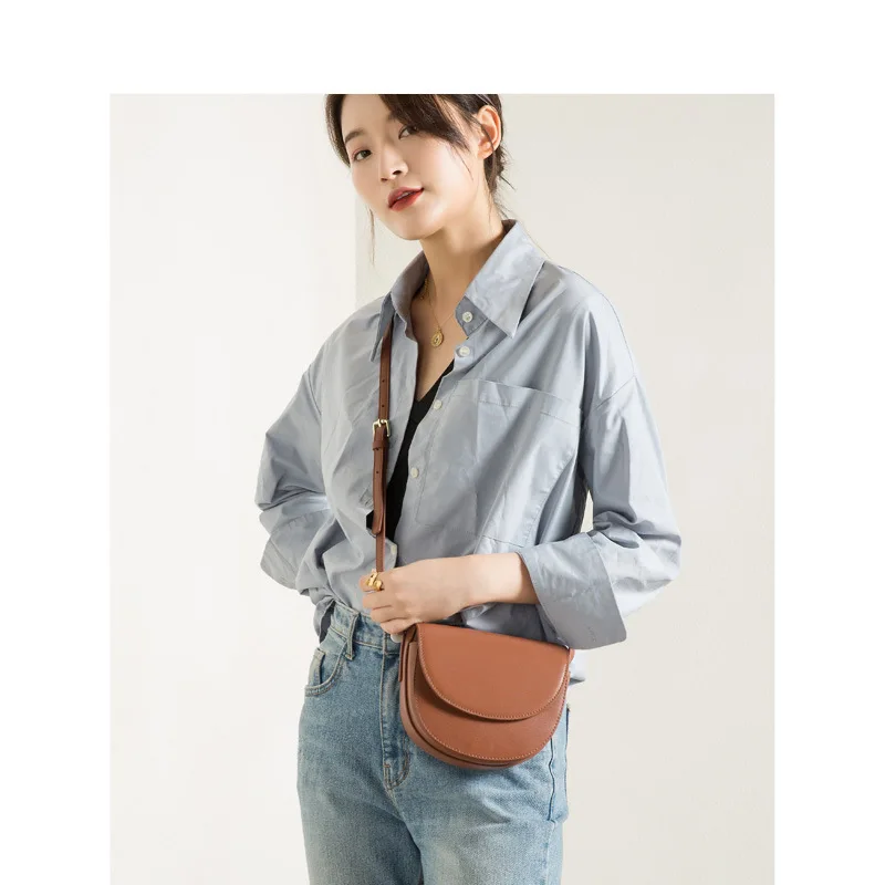 

Saddle Bag Women's Cowhide New Leather Women's Bag Shoulder Bag Small Semicircle Small Bag Tide Simple Joker Messenger Bag