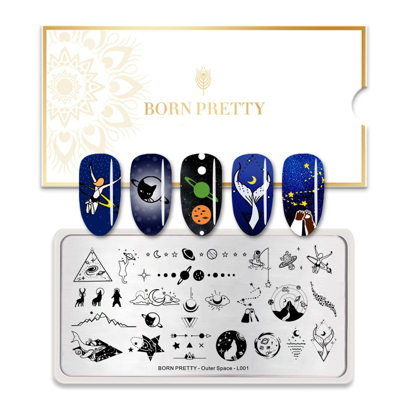 BORN PRETTY пластина для штамповки ногтей солнечная система прямоугольник из нержавеющей стали трафарет для изображения ногтей космический дизайн L001