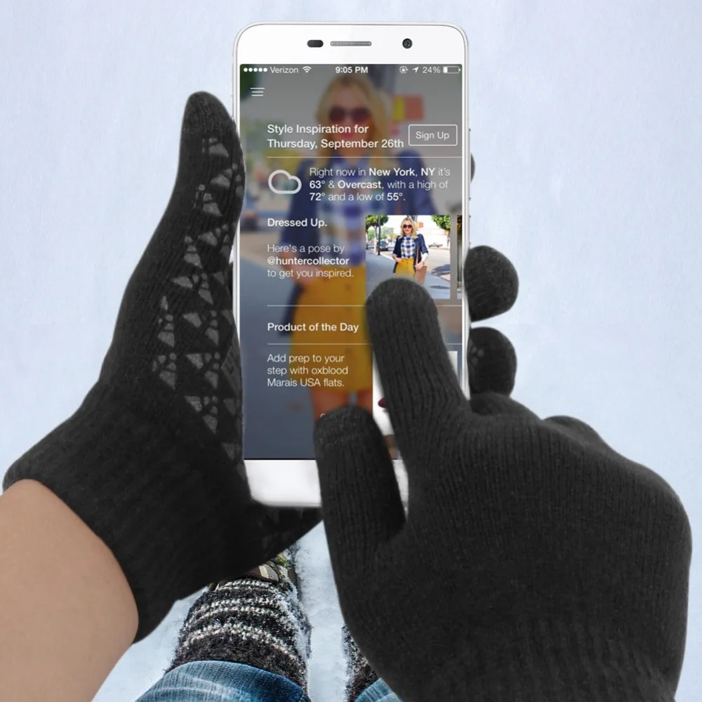 

Winter Knit Gloves Touchscreen Warm Thermal Soft Lining Elastic Cuff Texting Anti-Slip Choice for Women Men black