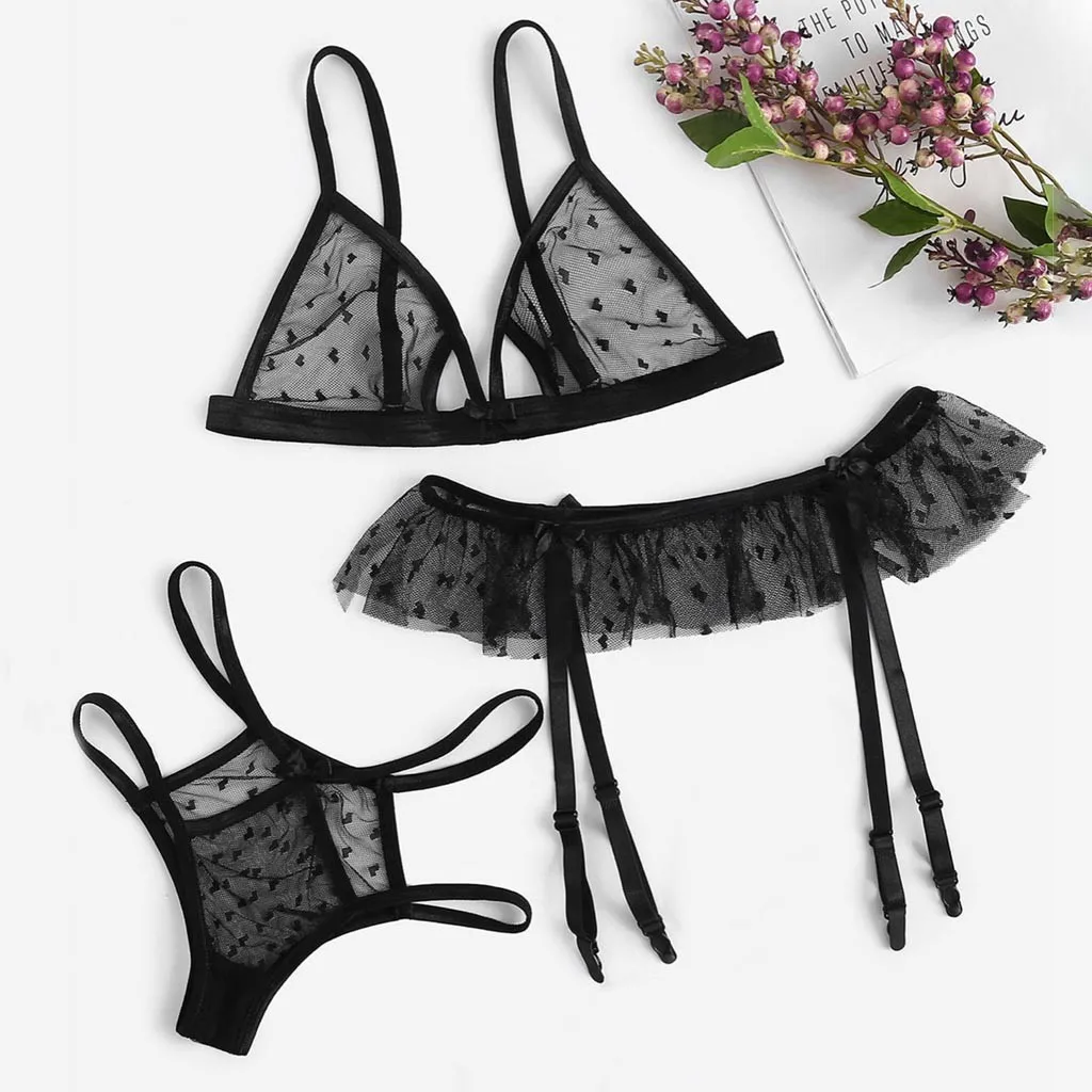 

3PC Plus Size Sexy Lace Lingerie Porno Sex Bra Thong Garter Langerie Sets Lenceria Erotica Mujer Sexi Babydoll Women's Underwear