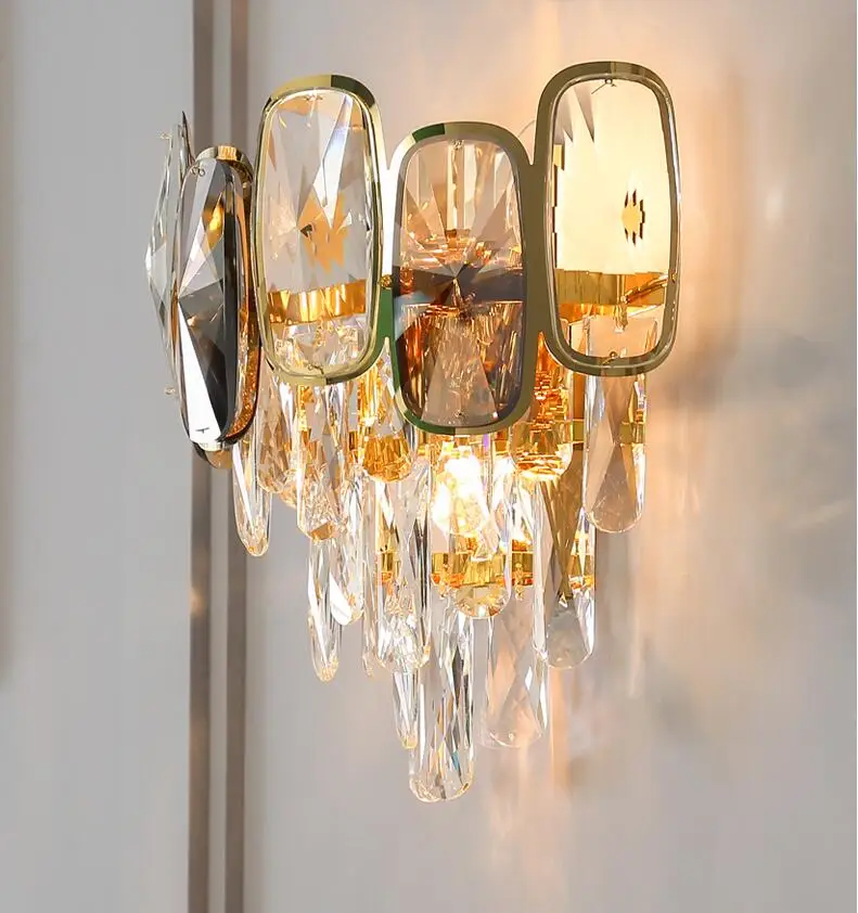 

New luxury crystal wall lamp modern living room bedroom hotel crystal lamp background wall bedside lighting