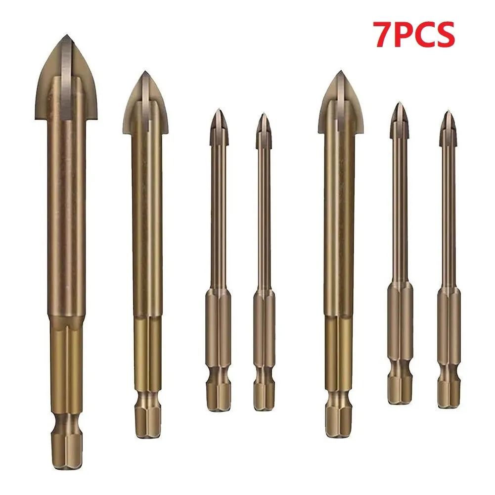 7Pcs/Set Multifunctional Universal Drilling Bits 3mm 4mm 5mm 6mm 8mm10mm 12mm Cross Alloy Drill Tip Carpenter Woodworking Tool