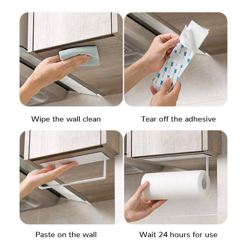 

Kitchen Free-Punch Roll Paper Holder Toilet Paper Plastic Wrap Storage Shelves Stainless Steel Wall Paper Towel Holder Shelf